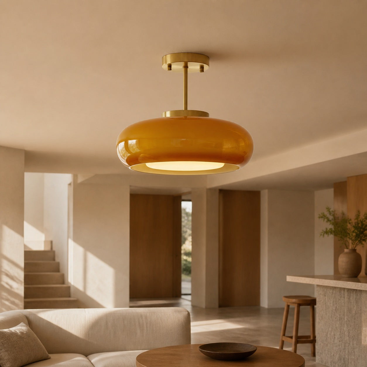 Bauvia Modern Round Glass Ceiling Lamp Clean Bauhaus Look Comfortable Ambient Lighting N63