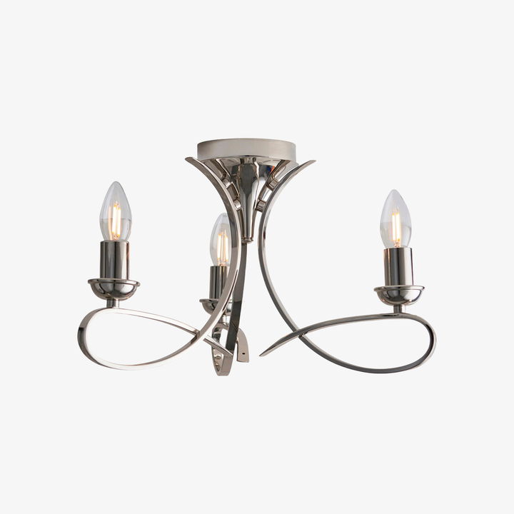 Foline 3-Light Ceiling Fixture with Sweeping Arms - Polished Nickel Semi-Flush for Dining or Entry