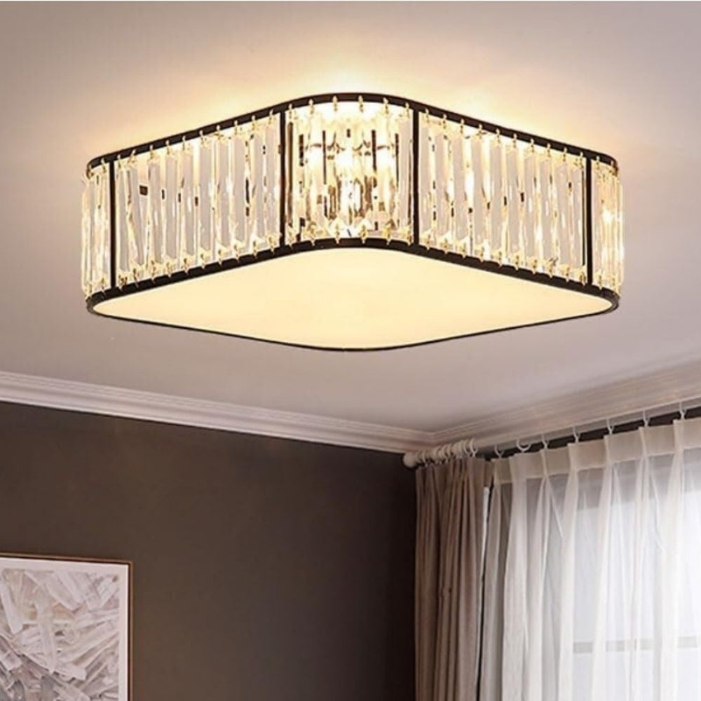Crystal Glass Flush Mount Ceiling Light - Black Drum Shade Ceiling Light