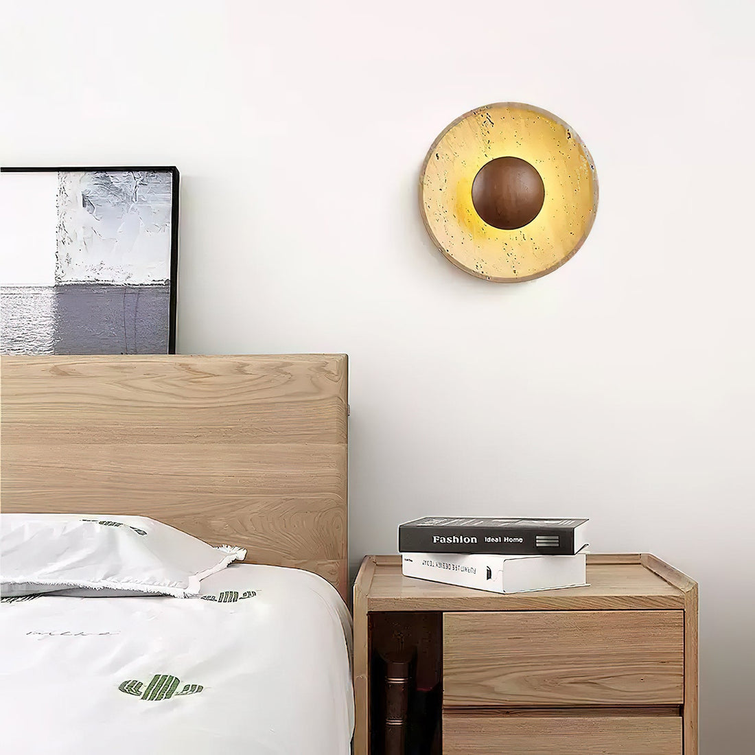 Medieval Yellow Travertine Wood Wall Lamp