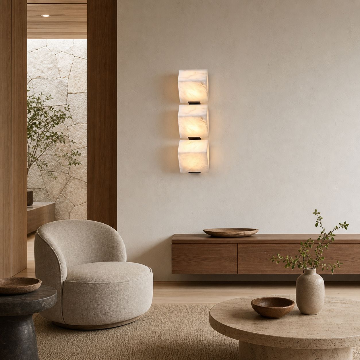 Modern Alabaster Wall Lamp – Minimalist Staircase Sconce for Hallway Corridor Lighting