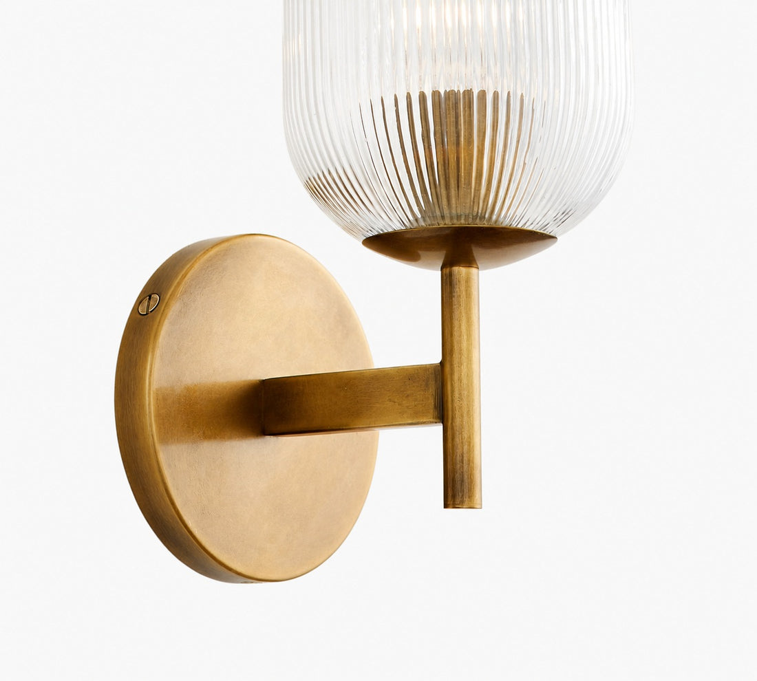 Bravira Ribbed Glass Sconce - Metal Wall Light with Clear Glass Shade