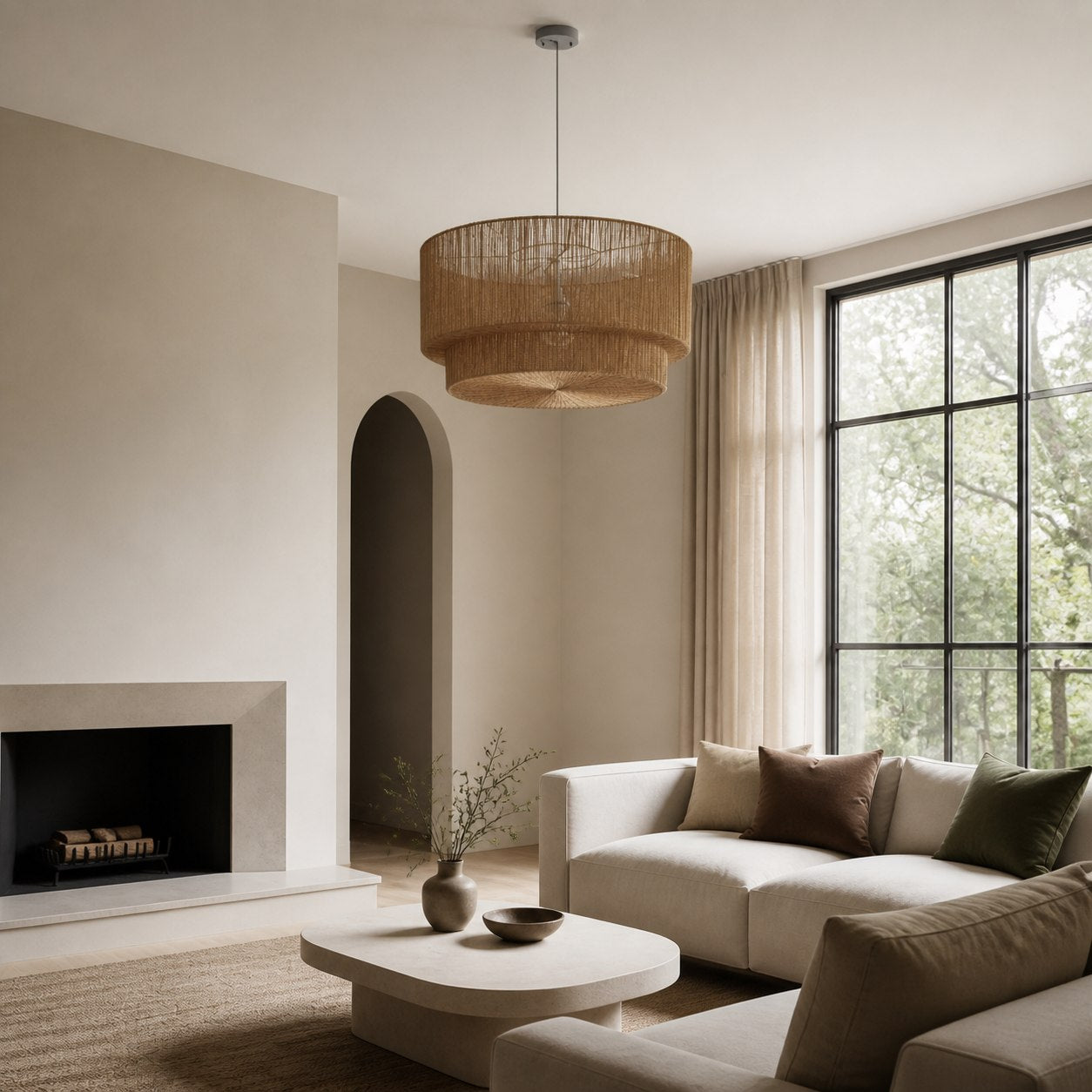Florevian Woven Jute Hanging Light - Boho Chic Drum Pendant for Living or Dining