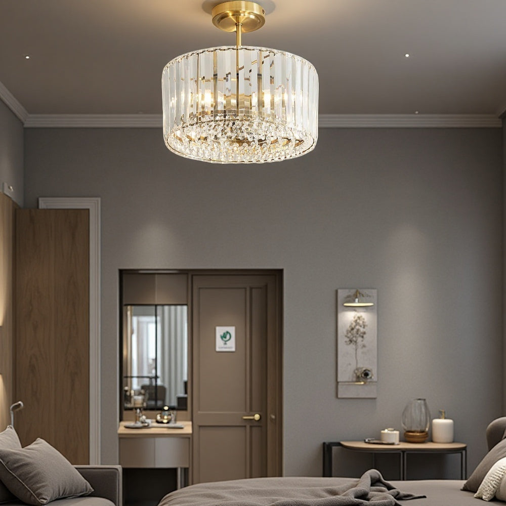 Crus Semi Flush Crystal Ceiling Light - Brass Glass Light For Bedroom