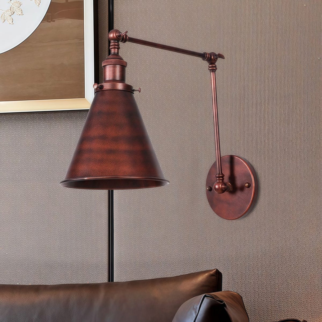 Industrial Swing Arm Wall Light – Black Adjustable Metal Farmhouse Lamp