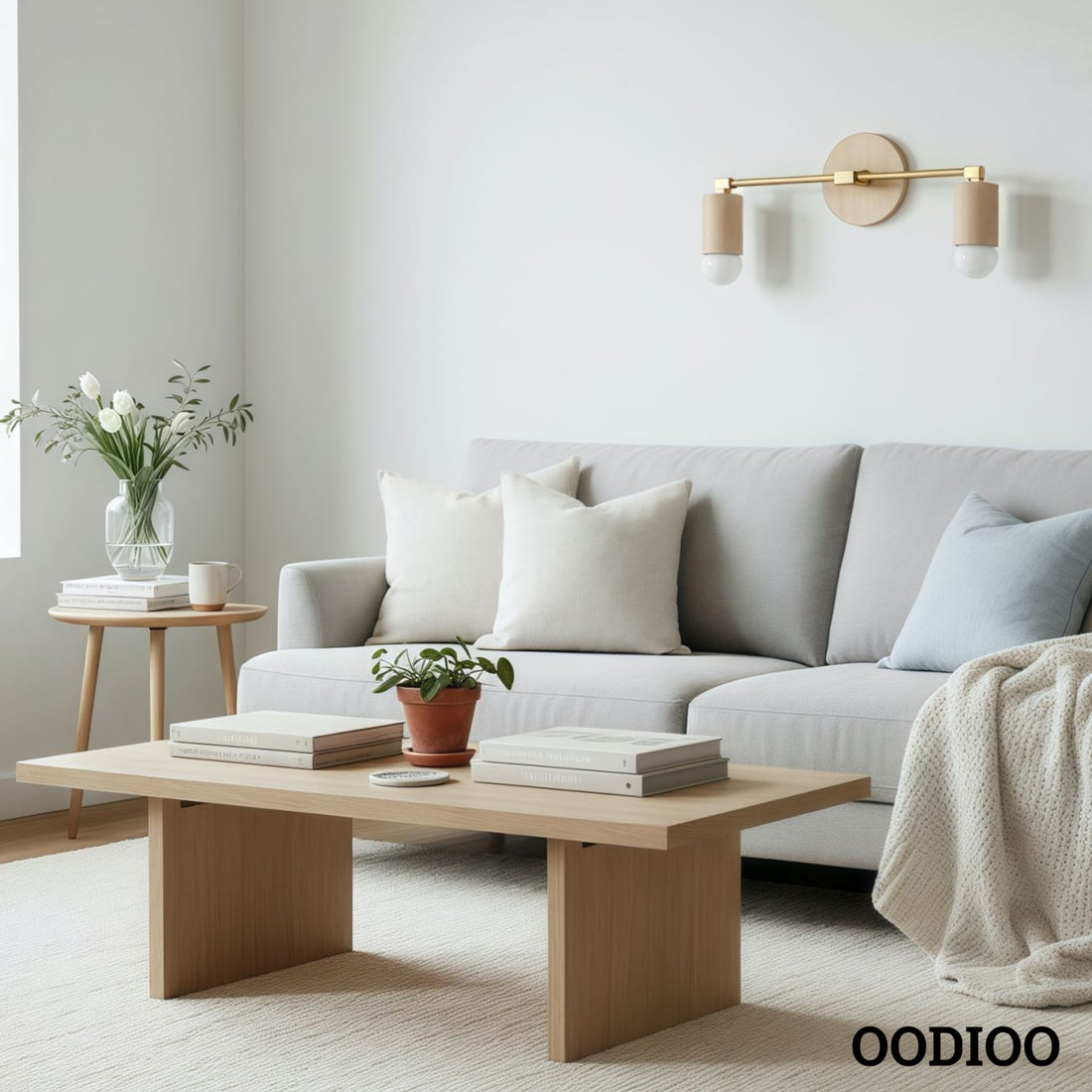 Lumen Woodgrain Frame Boho Wall Lamp – Multi Finish Vanity Lighting Solution