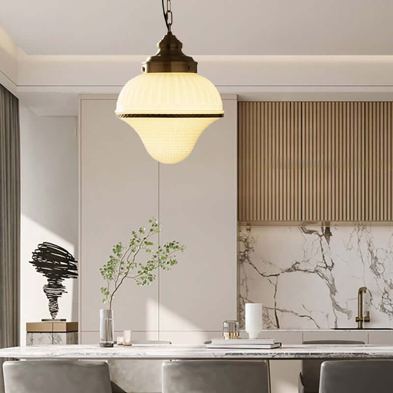 Artisanal White Ice Cream Brass Pendant Lamp With Elegant Blown Glass For Drawing Room-Oodioo