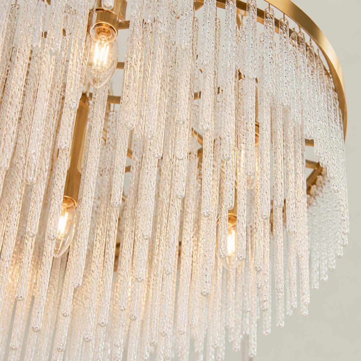 Cavara Multi-Tier Glass Rod Chandelie – Tiered Brass Pendant for Dining and Entry