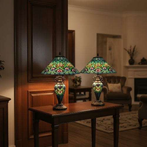TF Oldbury Desk Lamp - Handcrafted Stained Glass Lamp for Bedroom Reading