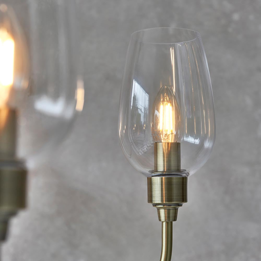 Clarione Art Deco 6-Light Linear Chandelier with Blown Glass Shades for Kitchen