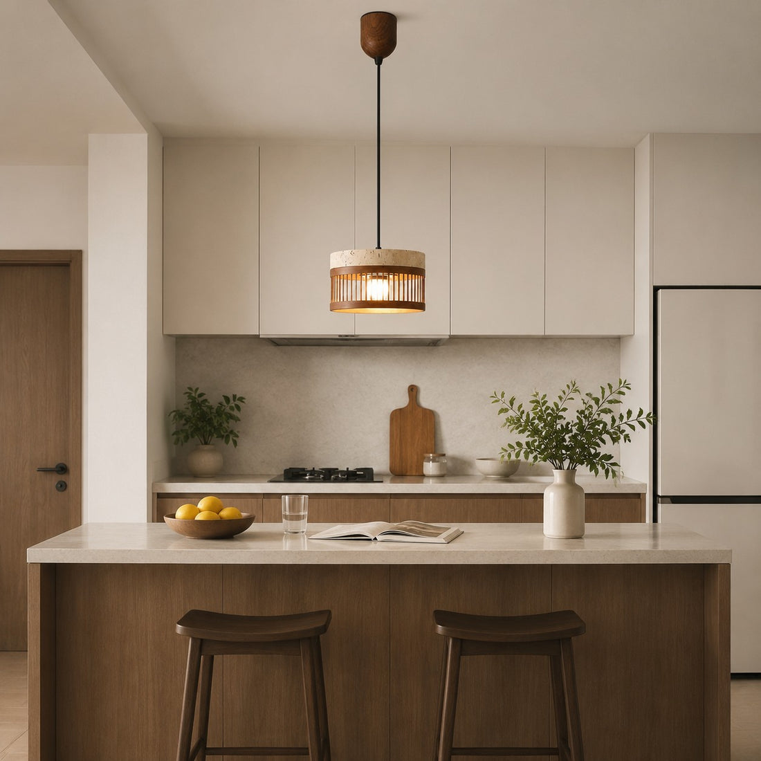 Vintage Travertine Metal Pendant Lamp for Dining Room