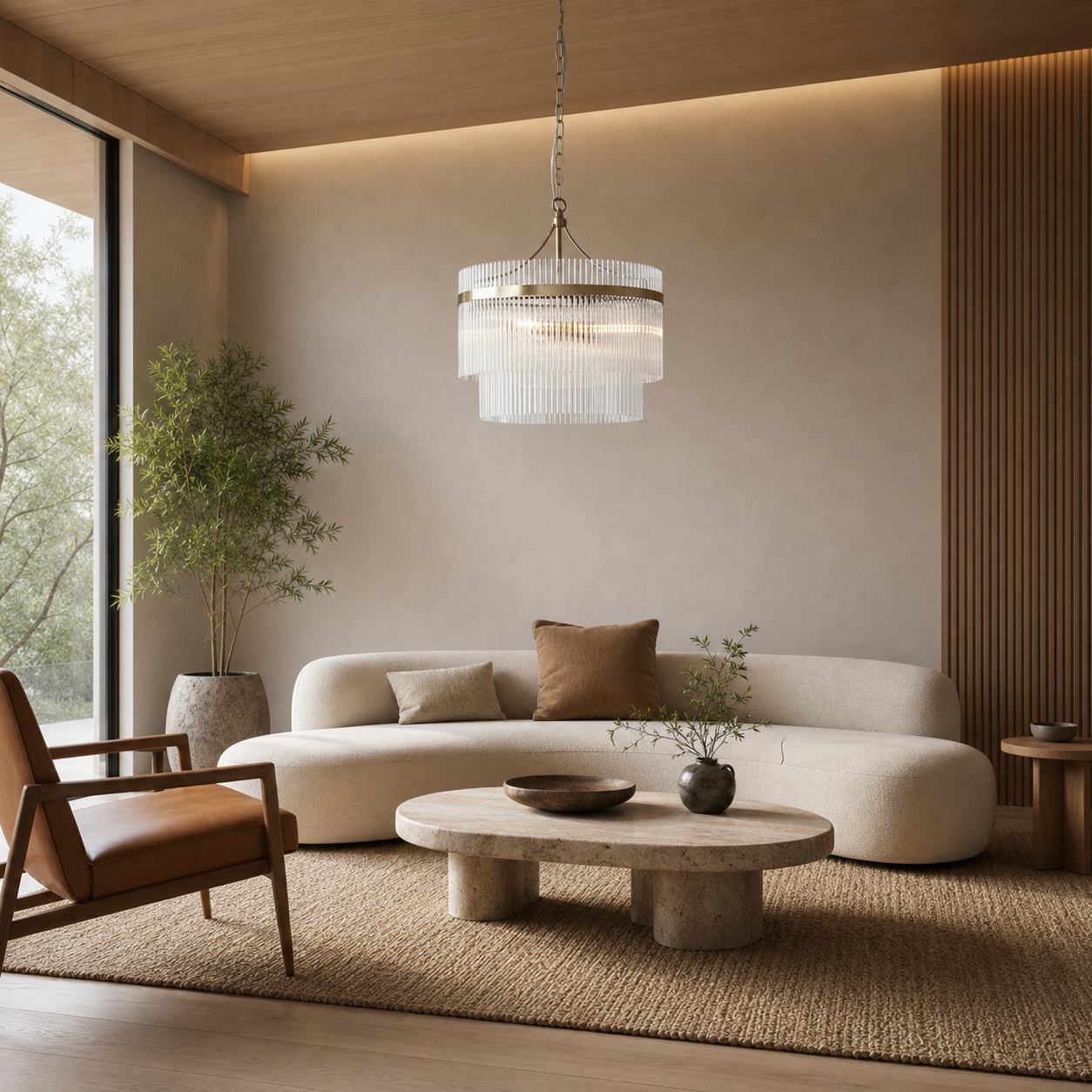 Elegant Glass Rods 3 Light Pendant Light - Vintage Brass Finish