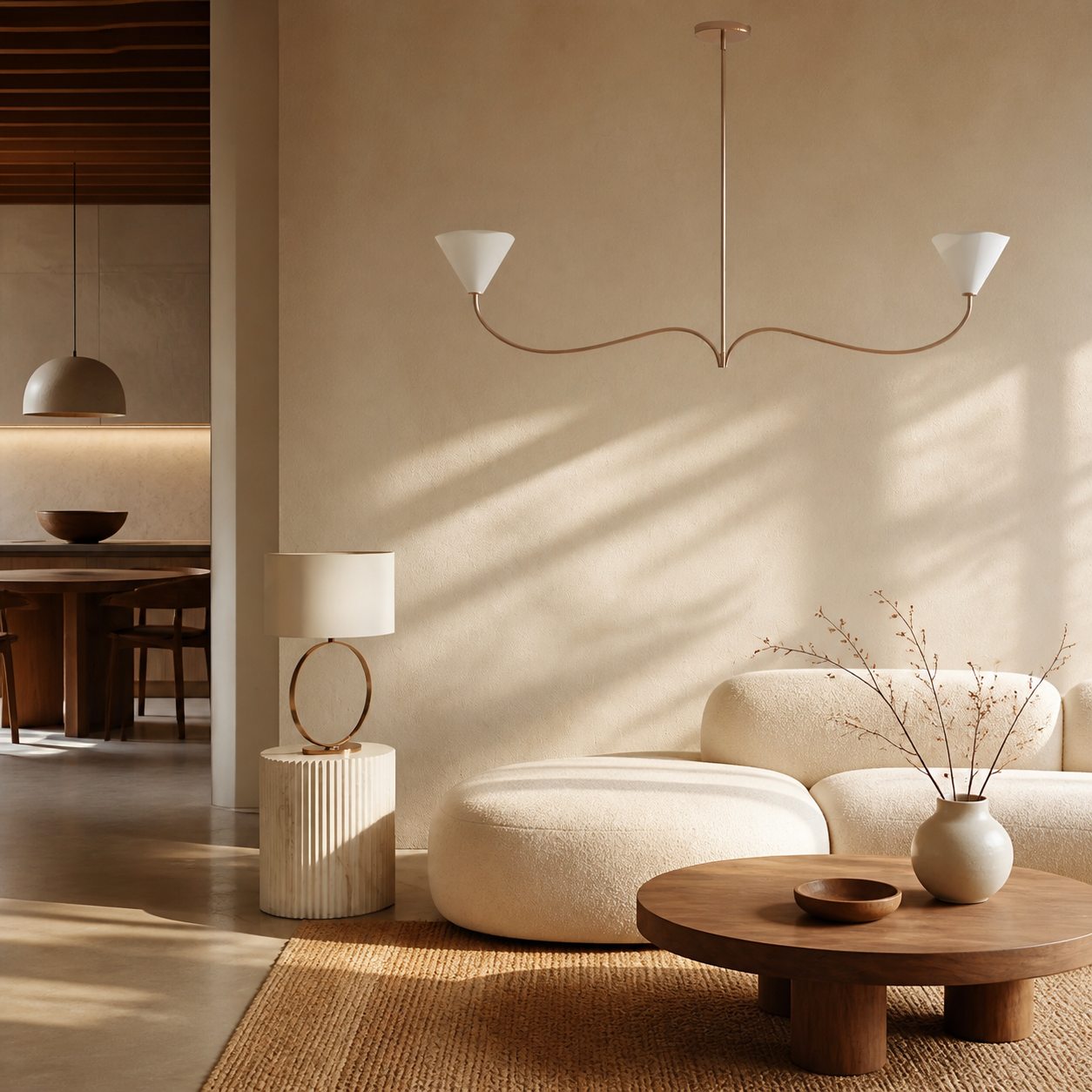 Kysara Linear Chandelier - Curved Lamp Arms and Fabric Shades are Suitable for Living Rooms or Dining Rooms