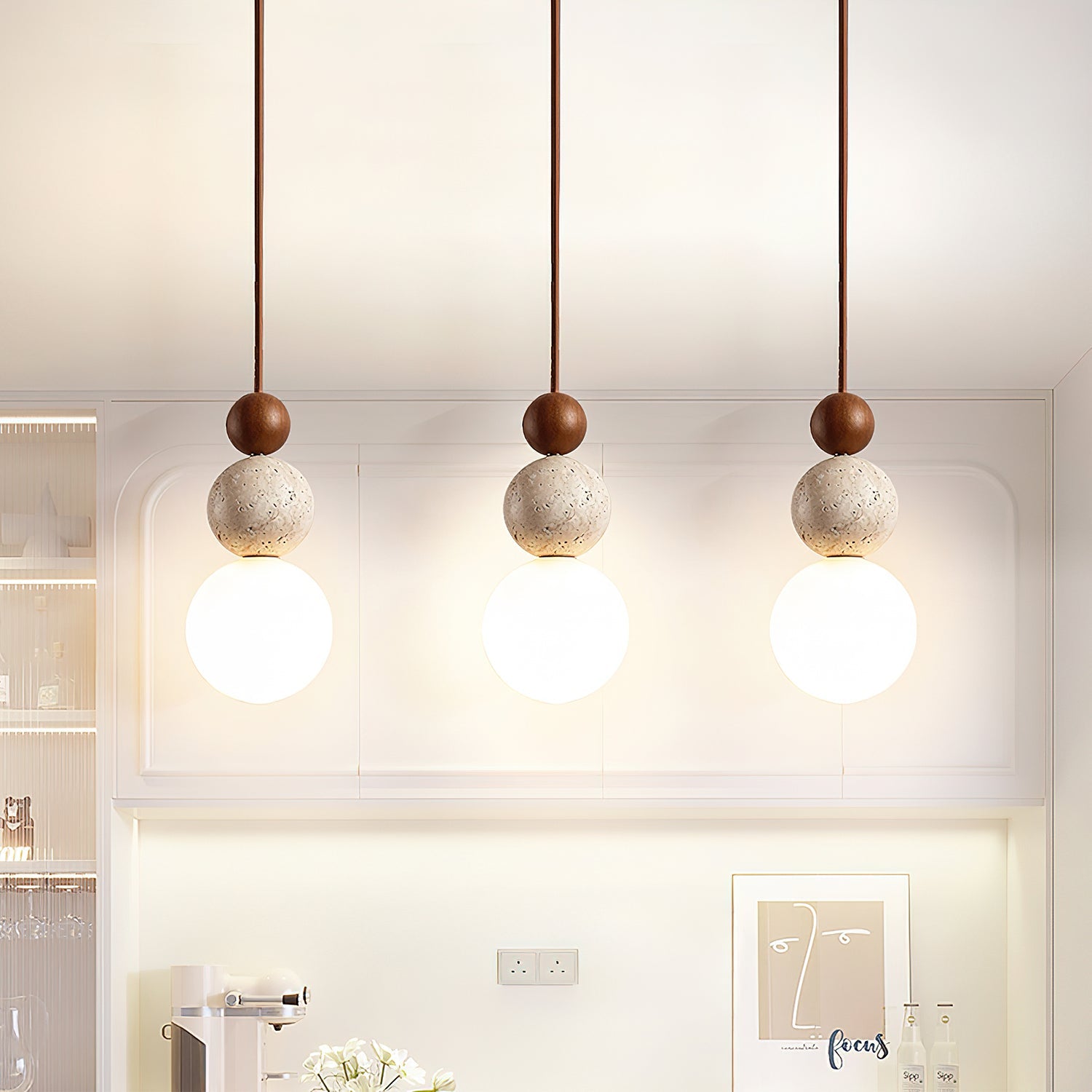 Modern Travertine Stone Globe Pendant Lamp