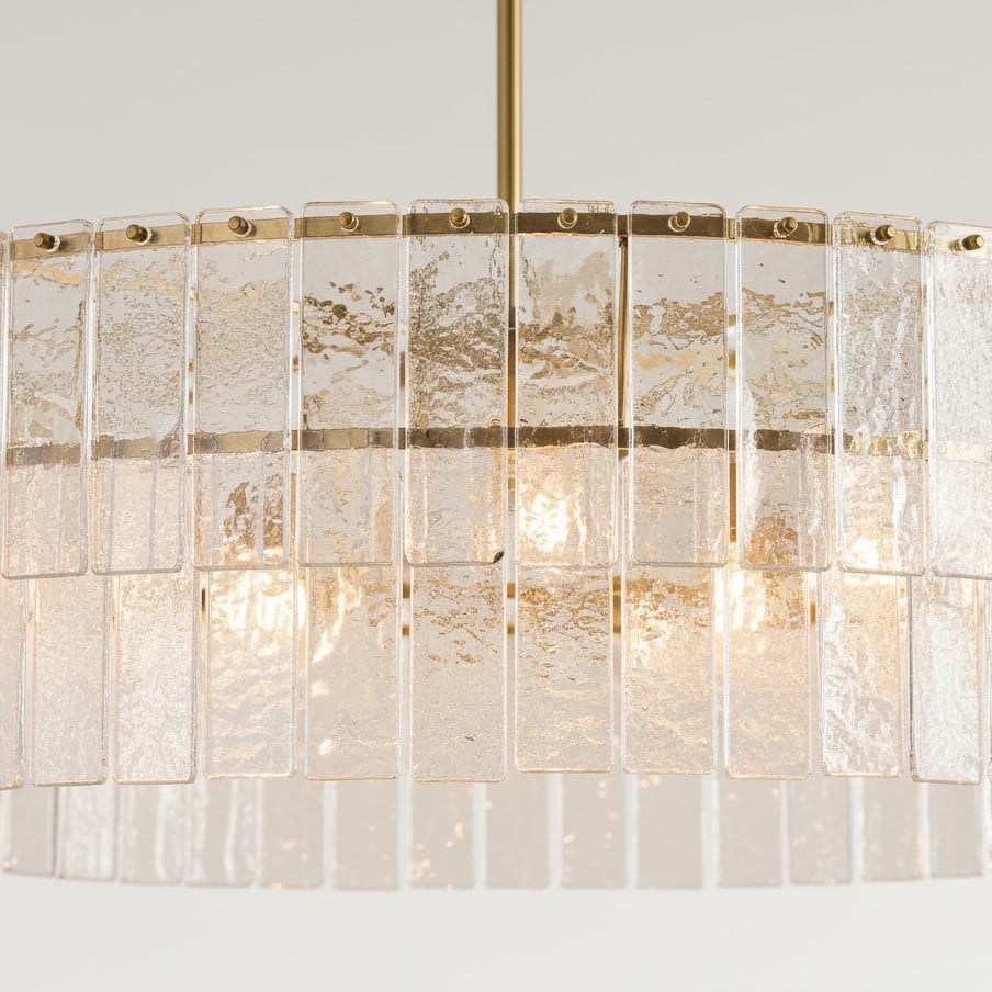 Lumvey Textured Glass Chandelier - Luxury Handcrafted Two-Tier Round Chandelier for Living Room