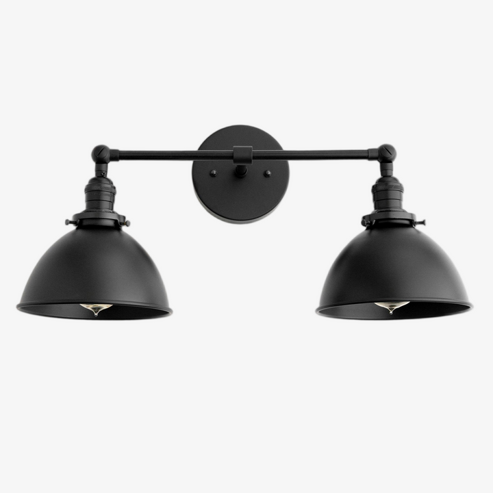 Conique Metal Dual Head Wall Fixture with Classic Shades – Industrial Vanity Lamp