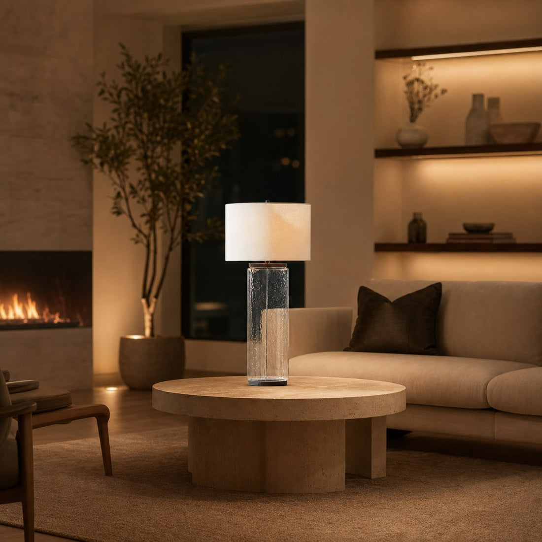 Sustaina Recycled Glass Table Lamp - Sculptural Irregular Shape and Coastal Style for Bedroom Nightstand