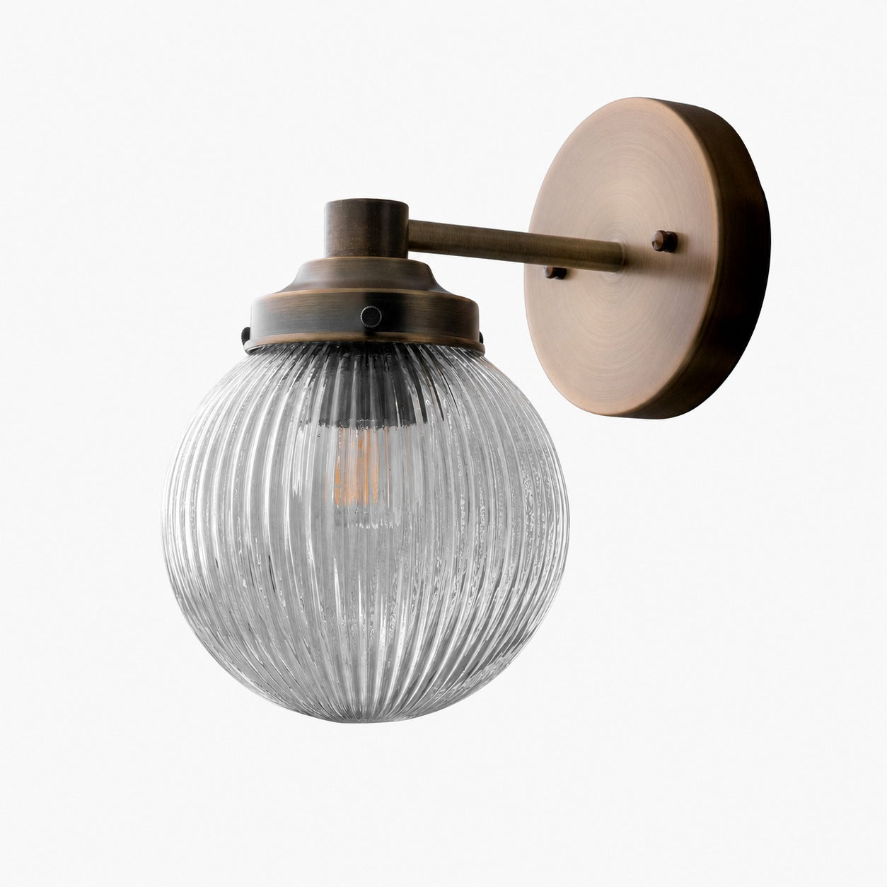 Glorica Glass Aged Brass Wall Sconce - Ribbed Glass Shade Industrial Style Lighting