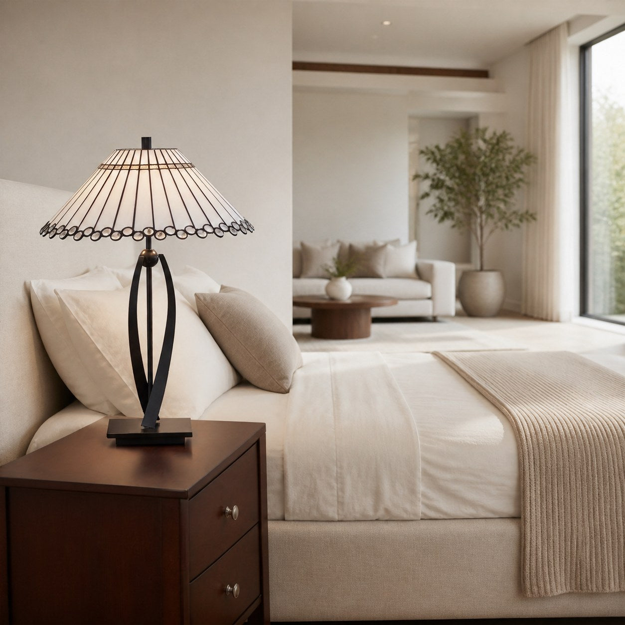 TF Allanton Tapered Table Lamp - Vintage Geometric Glass for Bedside and Study