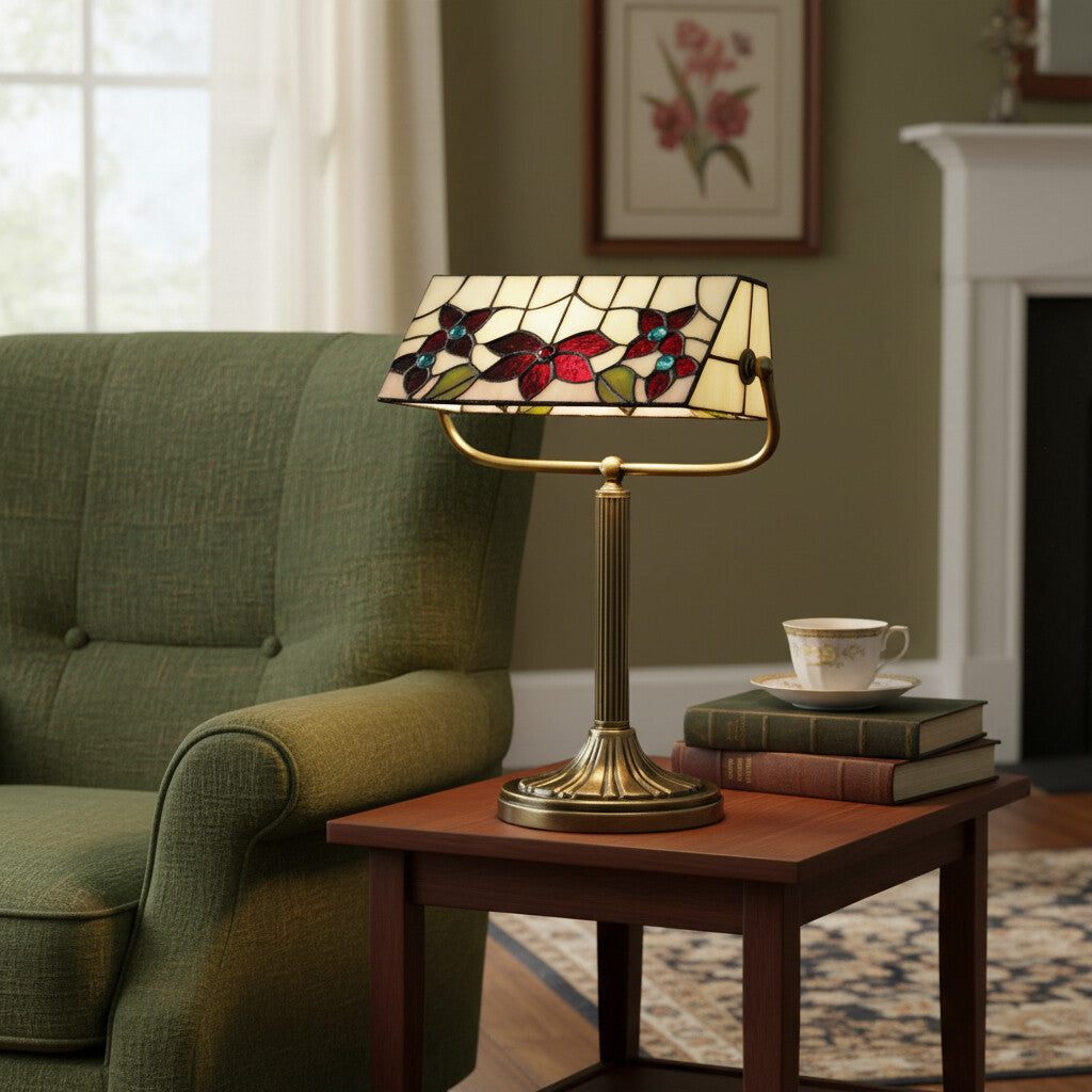 TF Camillo Dragonfly Table Lamp Stained Glass Scalloped Edge - Tiffany Style Art Nouveau for Console Tables and Reading Nooks
