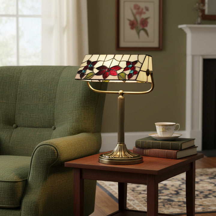 TF Camillo Dragonfly Table Lamp Stained Glass Scalloped Edge - Tiffany Style Art Nouveau for Console Tables and Reading Nooks