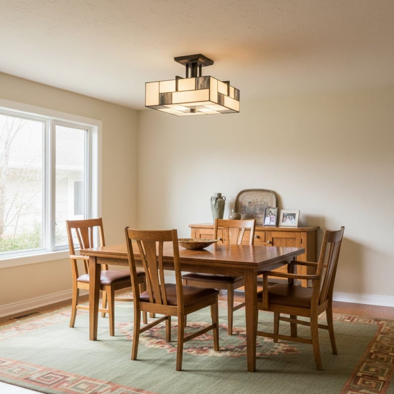 TF Manchester Ceiling Light – Stained Glass Fixture in Art Deco Style for Living Room or Hallway