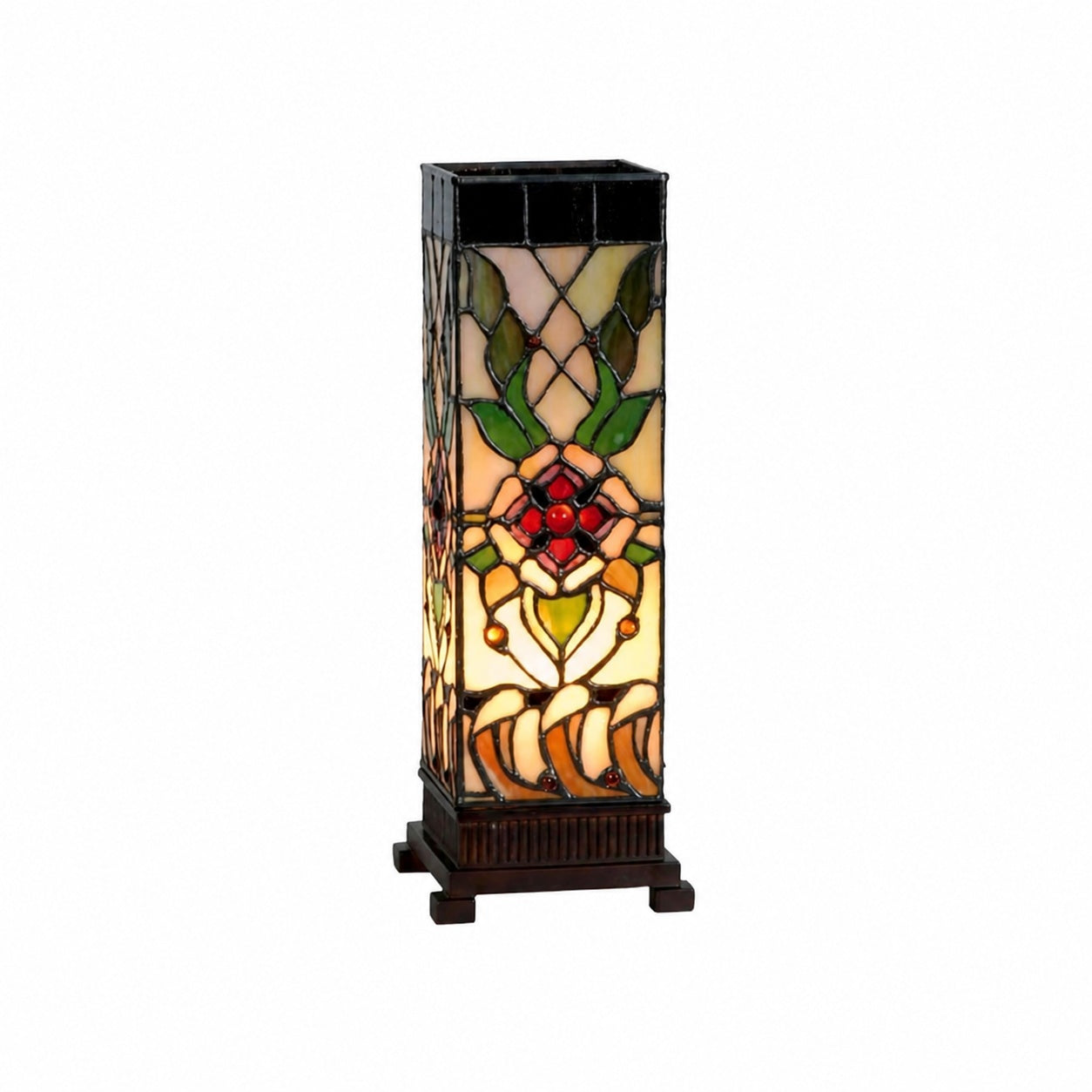 TF Angelique Art Nouveau Stained Glass Table Lamp - Handcrafted Floral Design for Living Room