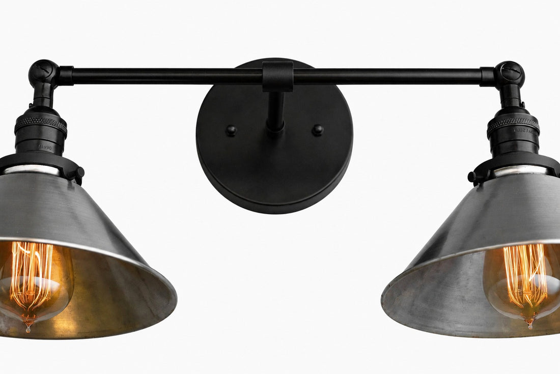 Conique Metal Industrial Wall Sconce with Dual Cone Shades - Vintage Metal Finish