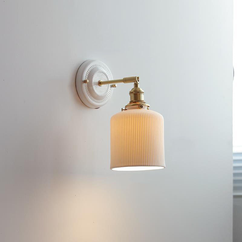 Vintage Japanese Ceramic Brass 1-Light Wall Sconce Lamp