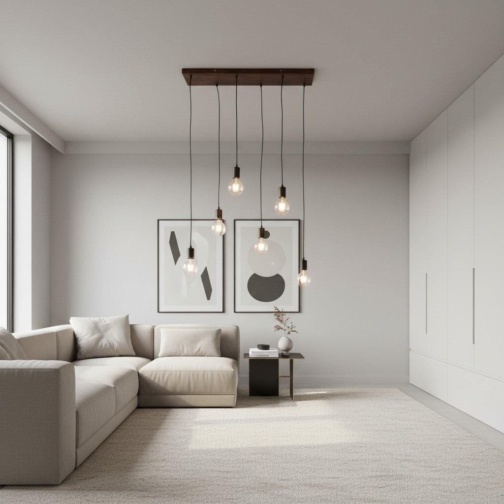 Vornix 6-Light Linear Pendant - Timber Beam Modern Industrial Fixture for Kitchen Island Dining Room