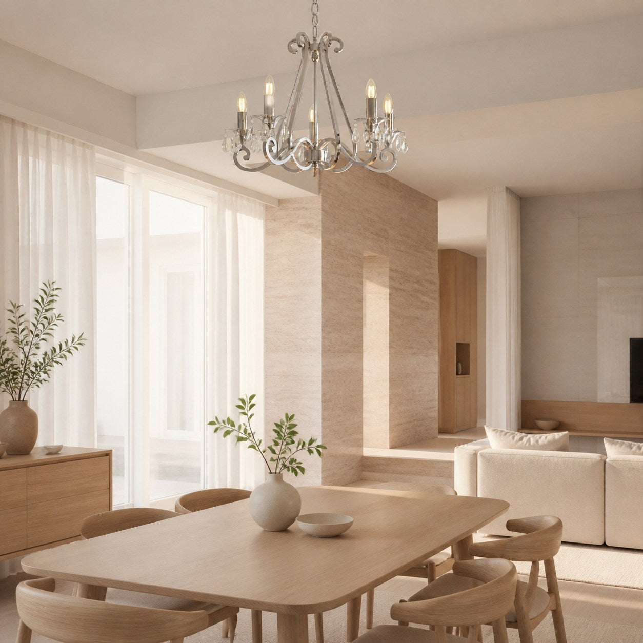 Talonis Crystal Chandelier - Traditional Candle-Style Brass and Nickel for Living Room and Dining Room