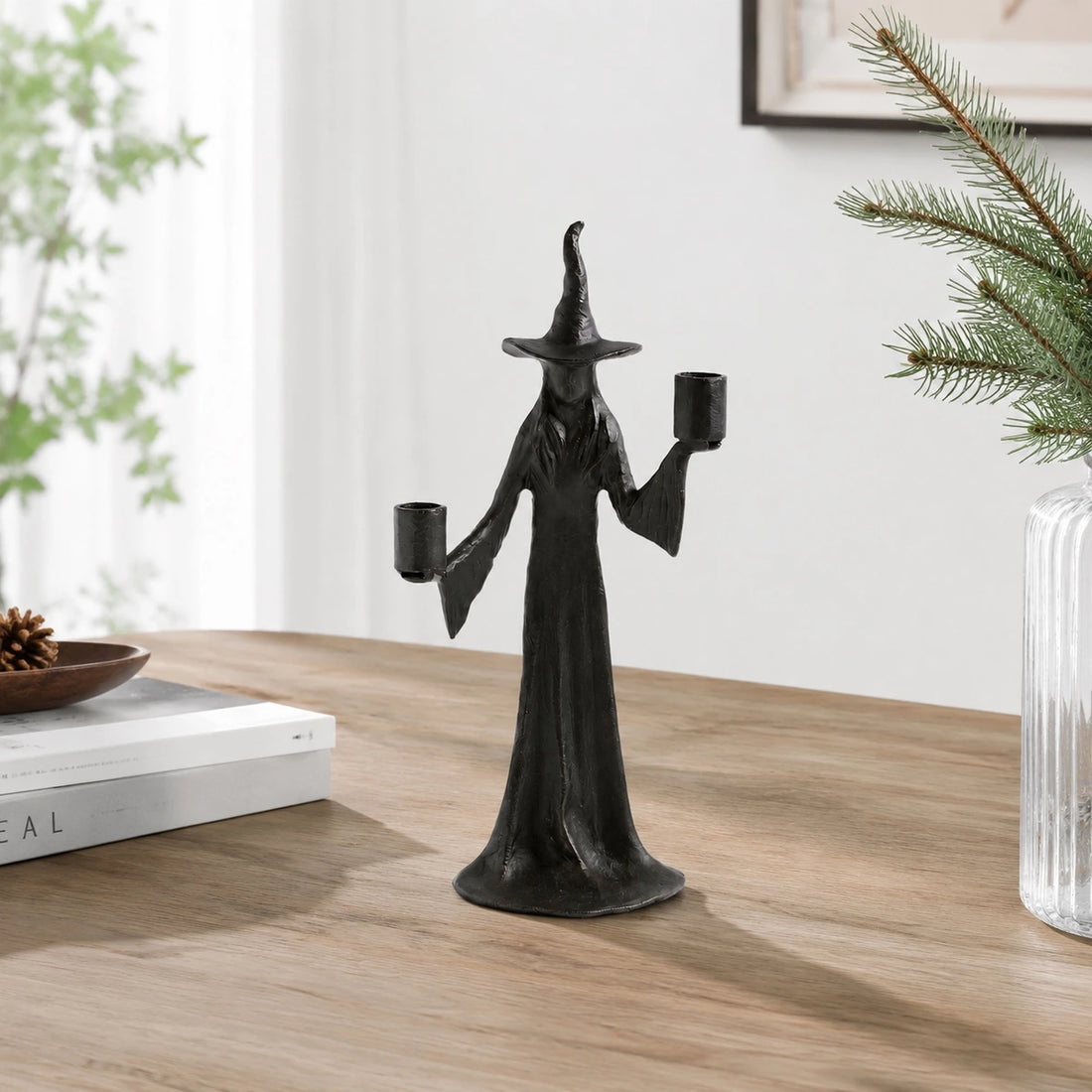 Double Candle Aura black resin candlestick