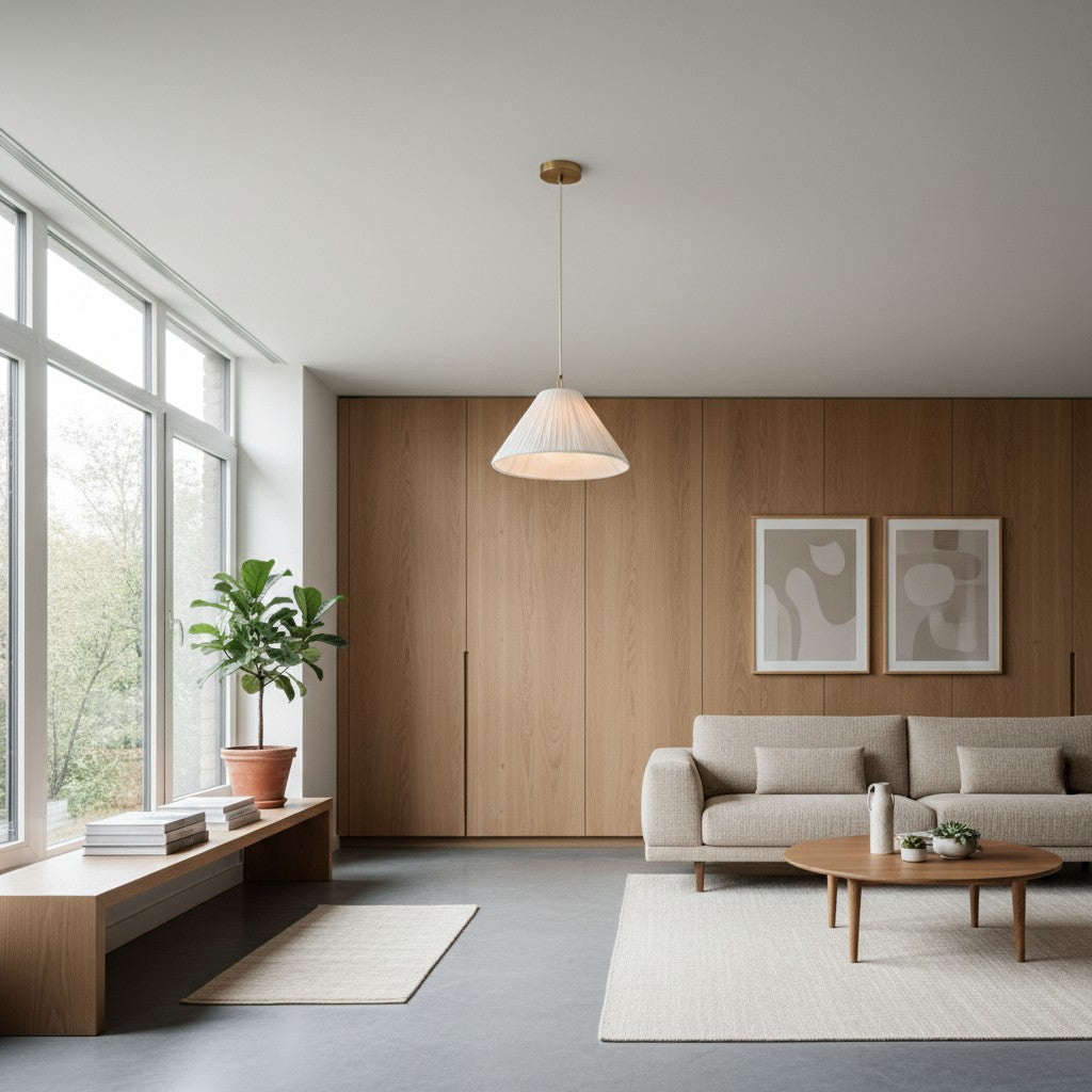 Blossine Linen Scalloped Pendant Light - Layered Shade and Metal Canopy Rustic to Modern