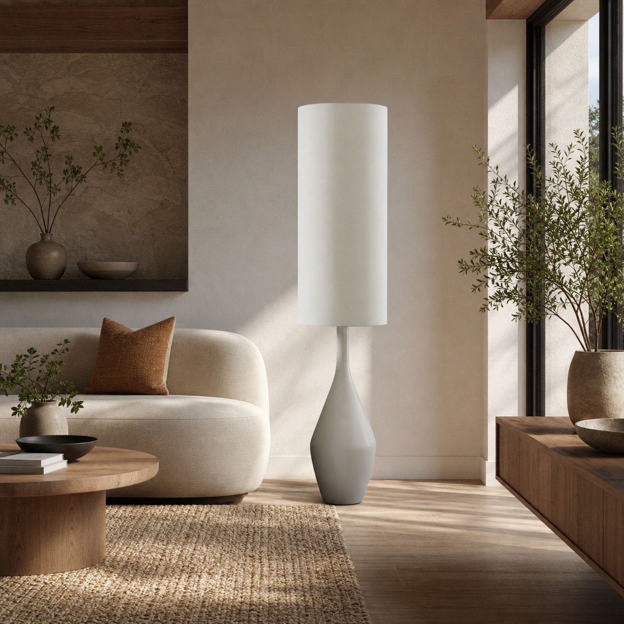 Lumera Organic Modern Ceramic Floor Lamp - Asymmetrical Sculptural Form and Ambient Lighting for Bedroom