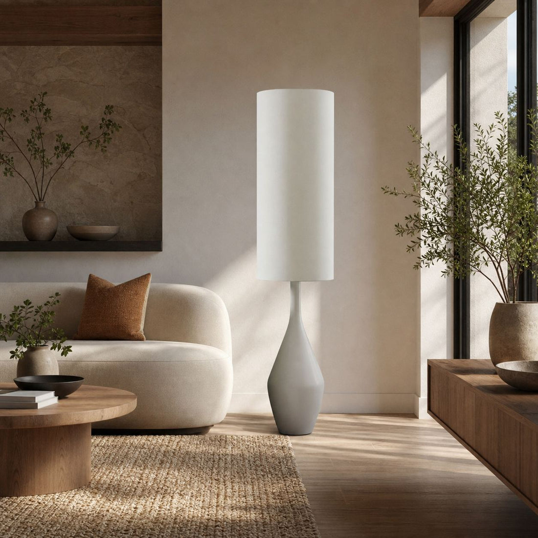 Lumera Organic Modern Ceramic Floor Lamp - Asymmetrical Sculptural Form and Ambient Lighting for Bedroom