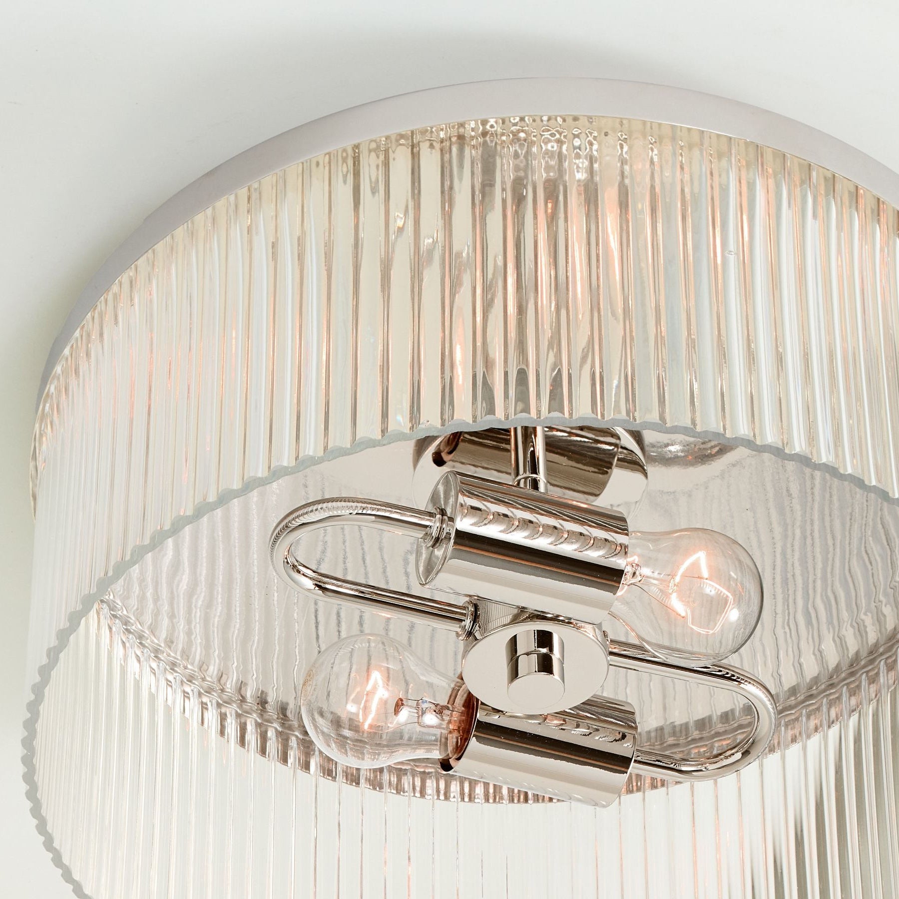 Bravira Flush Mount Ceiling Light - Ribbed & Bubbled Glass Metal Light