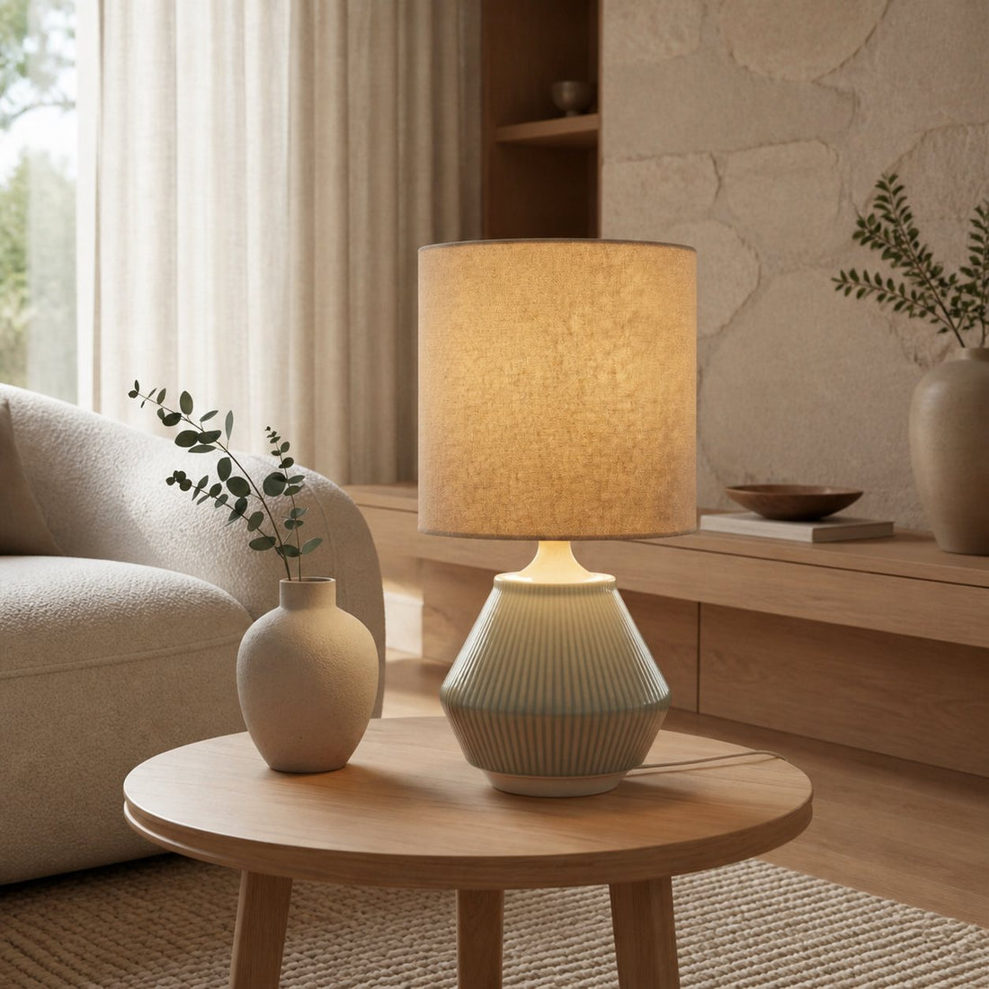 Ceruna Ripple Ceramic Table Lamp – Modern Design Minimalist Style Lighting Perfect for Living Room Bedroom Office