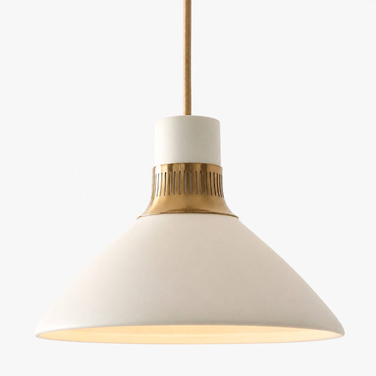 Calvor Porcelain Pendant Light – Ivory Shade with Champagne Bronze Accents