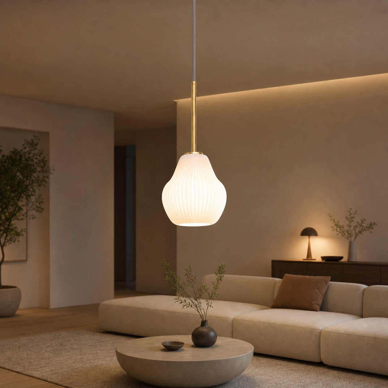 Rivrona Ribbed Pendant – Modern Ribbed Glass Light with Metal Finish