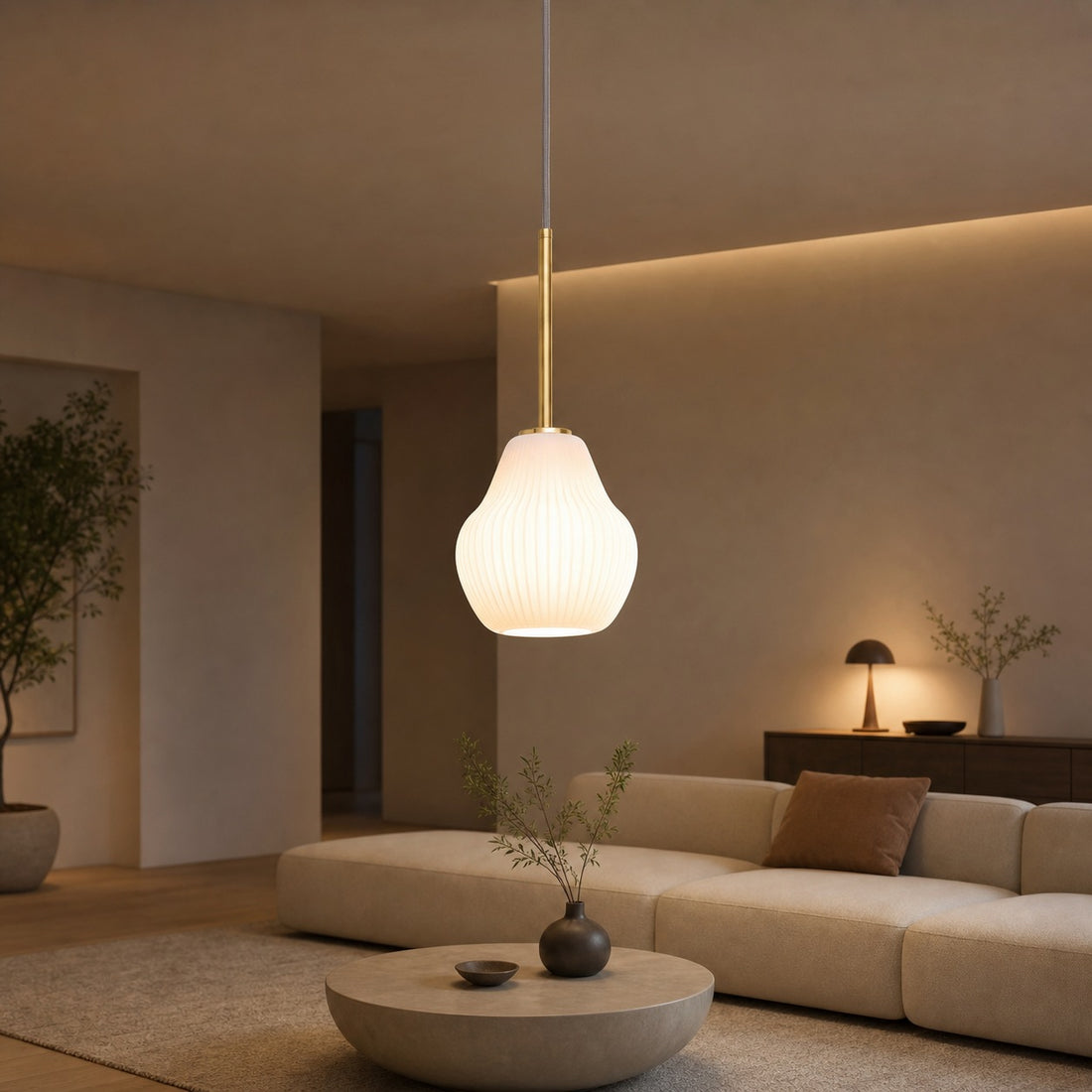 Rivrona Ribbed Pendant – Modern Ribbed Glass Light with Metal Finish