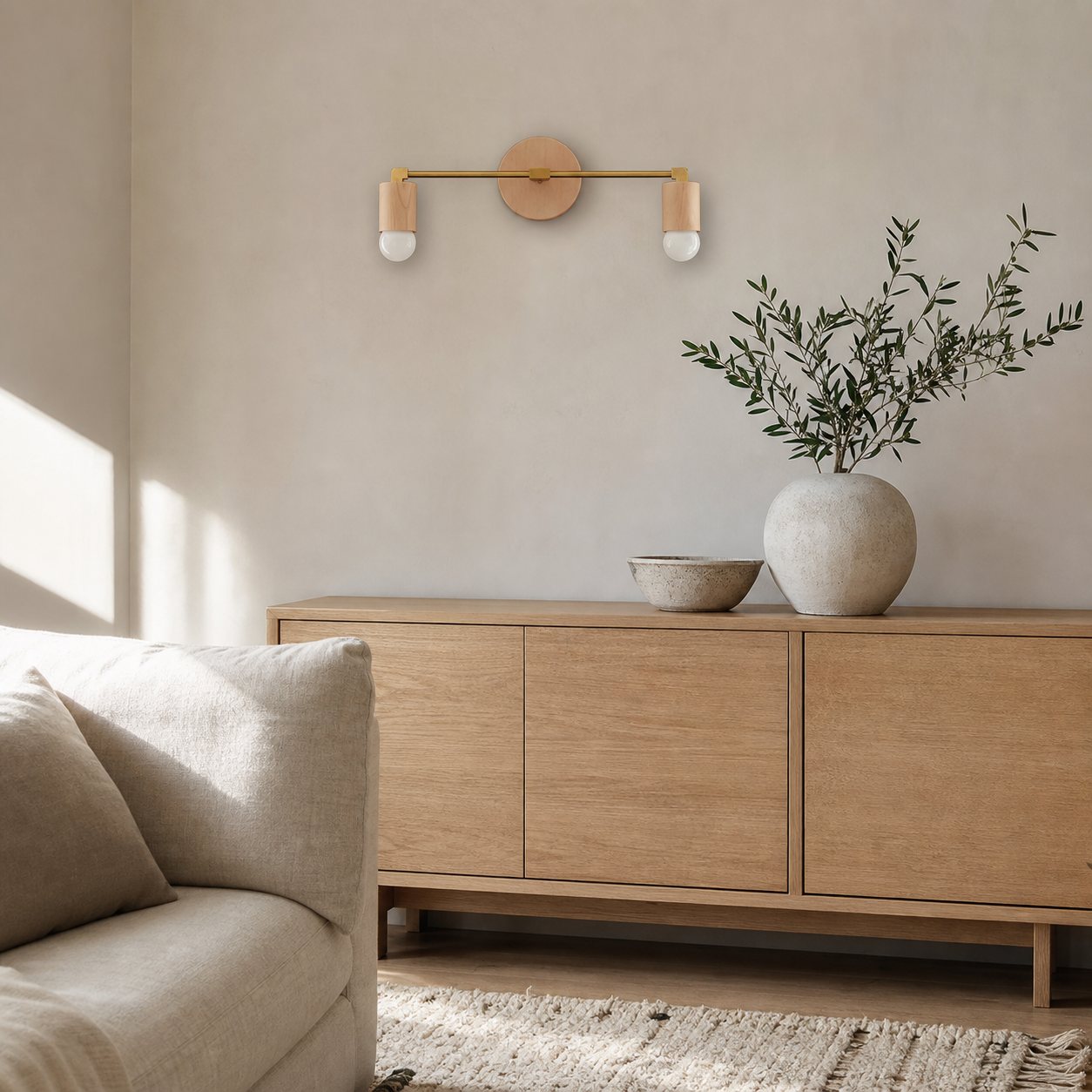 Mobilux Line Wood and Vanity Light - Bohemian Bathroom Lighting Fixture