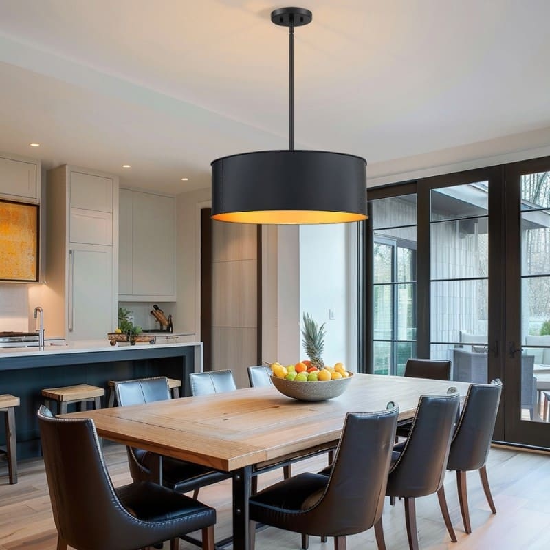 Black Metal Drum Pendant Lamp - Industrial 4 - Light Chandelier