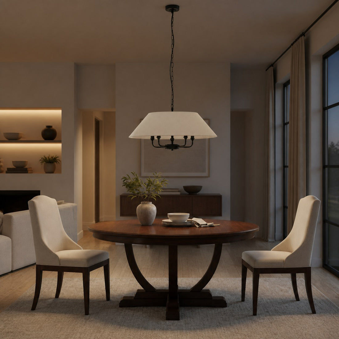 Zevatik Pendant Lamp with Linen Shade – Classic Multi-Light Design for Dining and Living