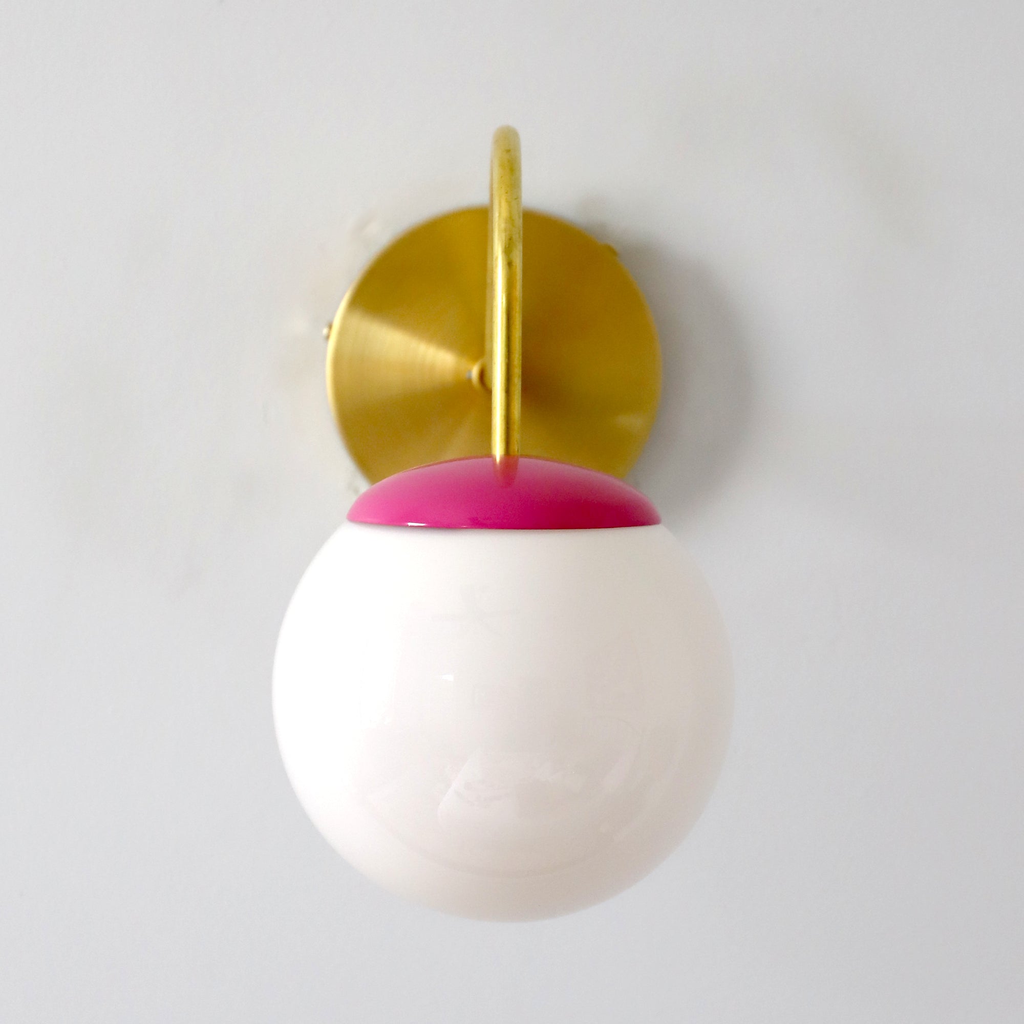 Brass Wall Lamp Sconce - Curved Arm with Handblown Frosted Glass