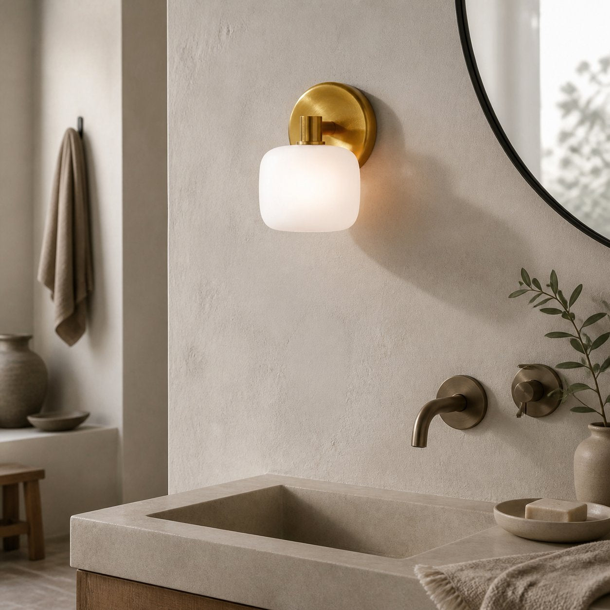 Lirra Frosted Glass Wall Sconce – Modern Minimalist Metal-Finish for Bathroom or Dressing Table