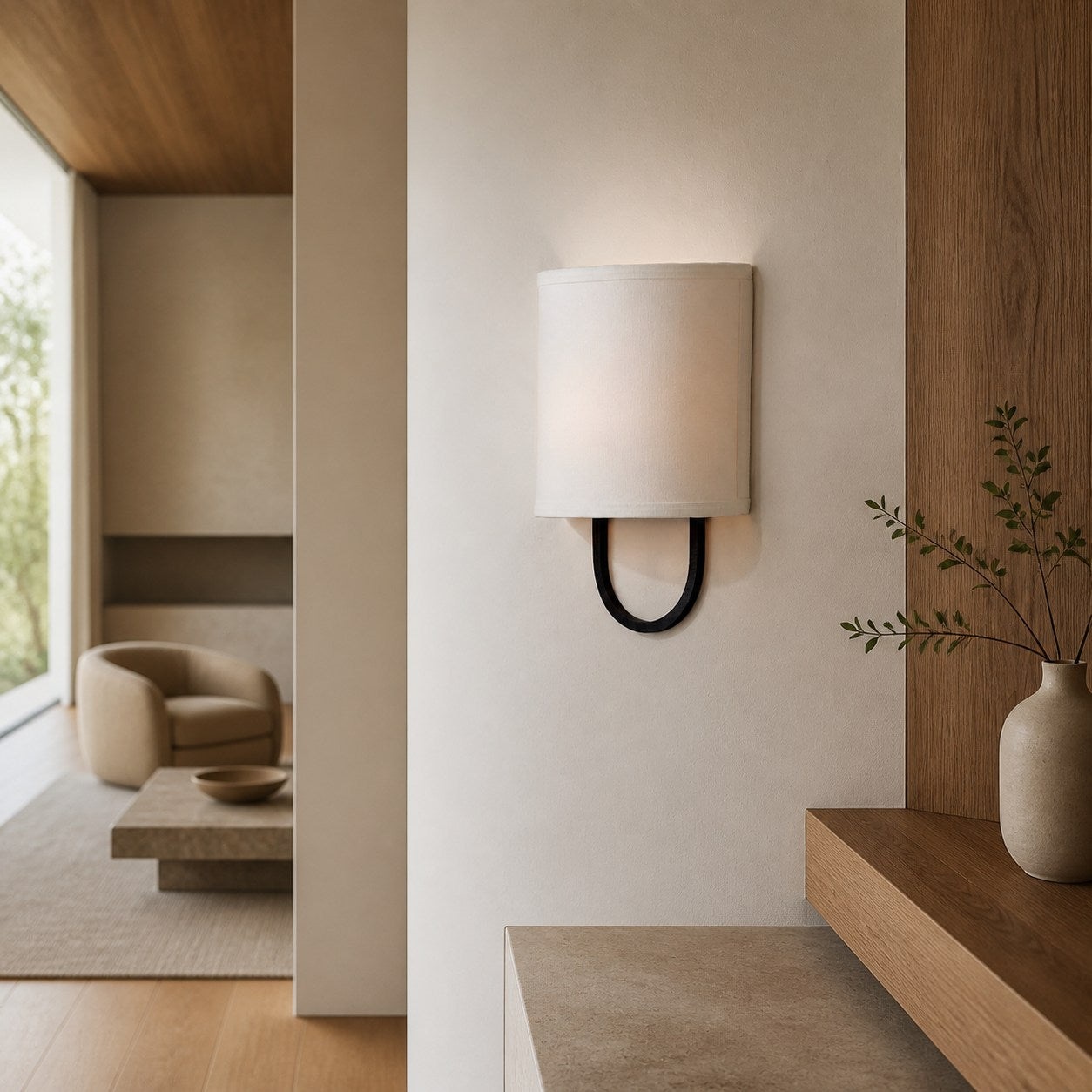 Nolvara Elegant Wall Light Featuring Soft Shade and Metal Arm