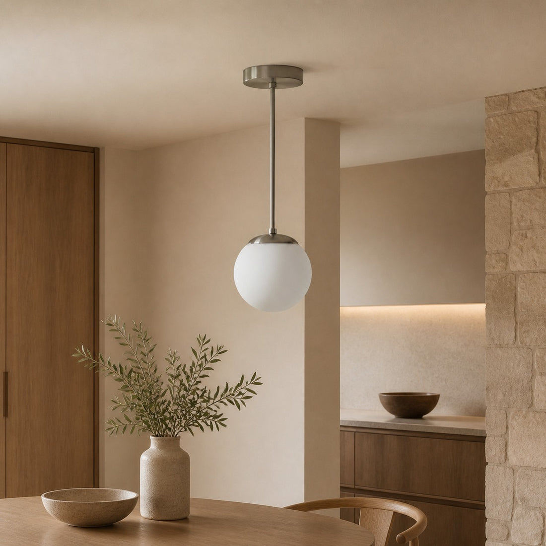 Glorica Glass White Globe Pendant Light - Mid Century Modern Glass Hanging Fixture