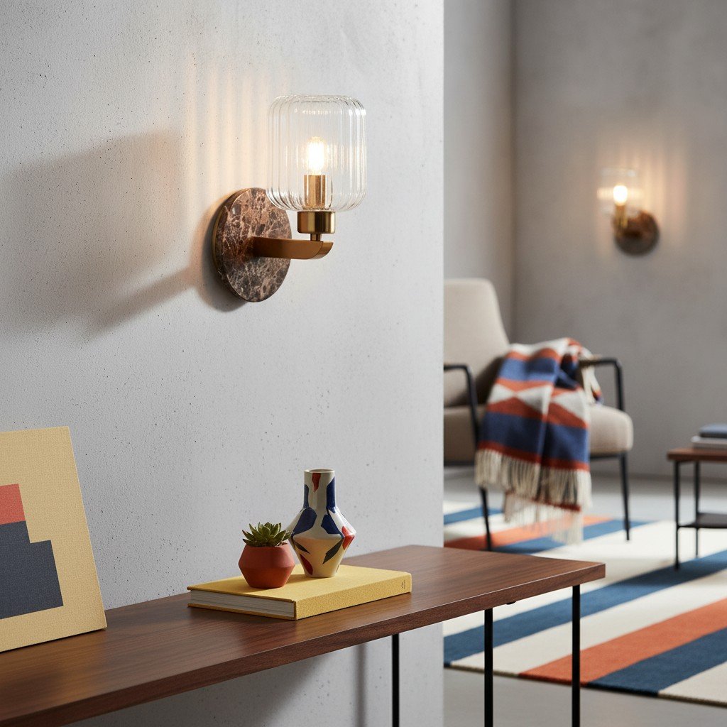 Korlisse Modern Marble Wall Light - Vintage Brass & Clear Glass Accent for Living Room and Hallway