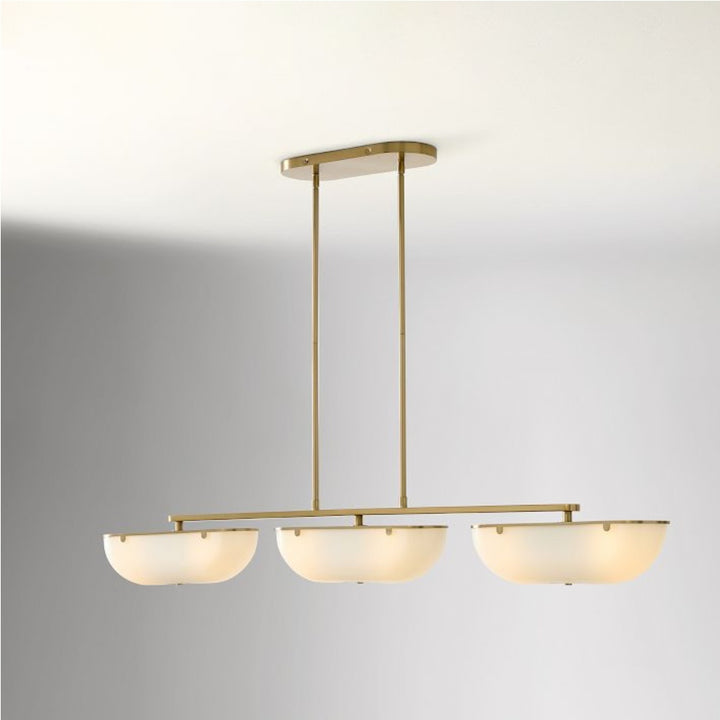 Ferosa Boat-Shaped Lampshade Linear Chandelier - Antique Brass with Milk Glass