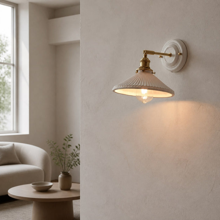 Vintage Japanese Ceramic Brass 1-Light Wall Sconce Lamp